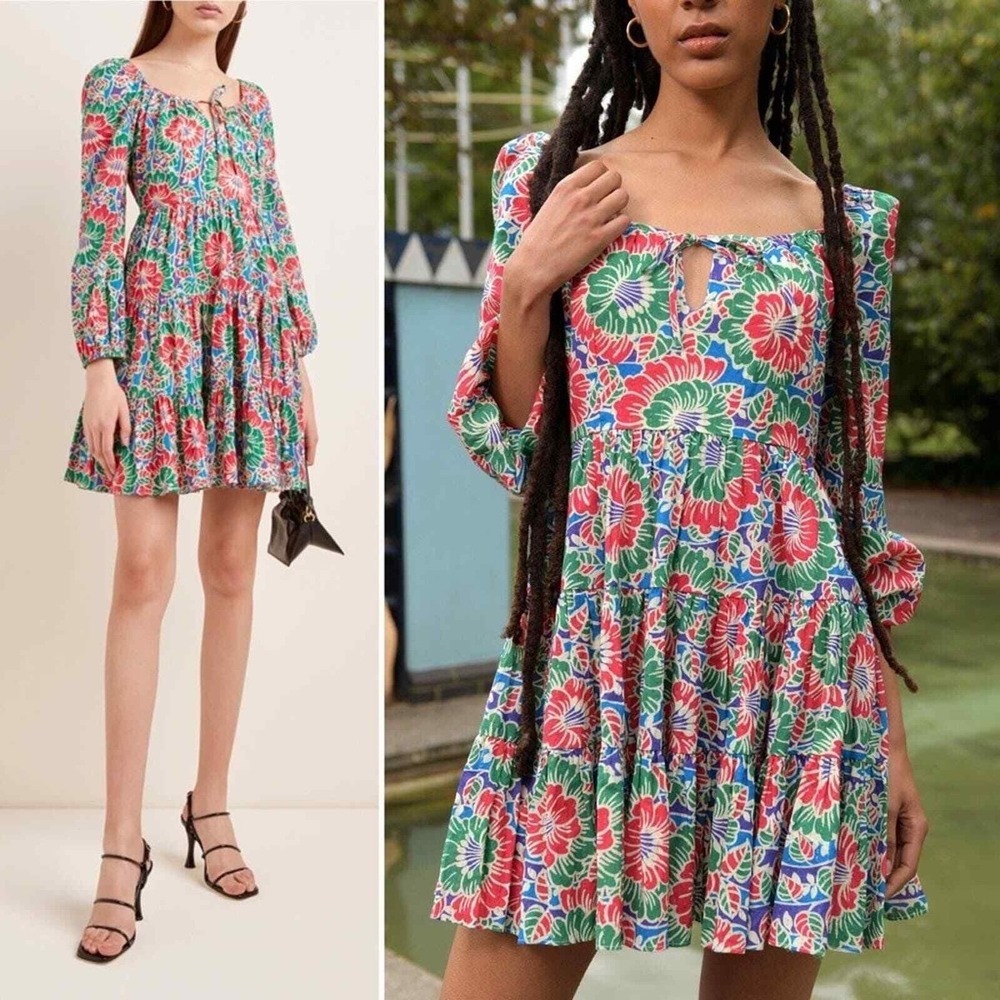 RIXO London Roxy Hibiscus Floral Long Sleeve Vacation Mini Dress Sz M NWT Cotton - Picture 13 of 13